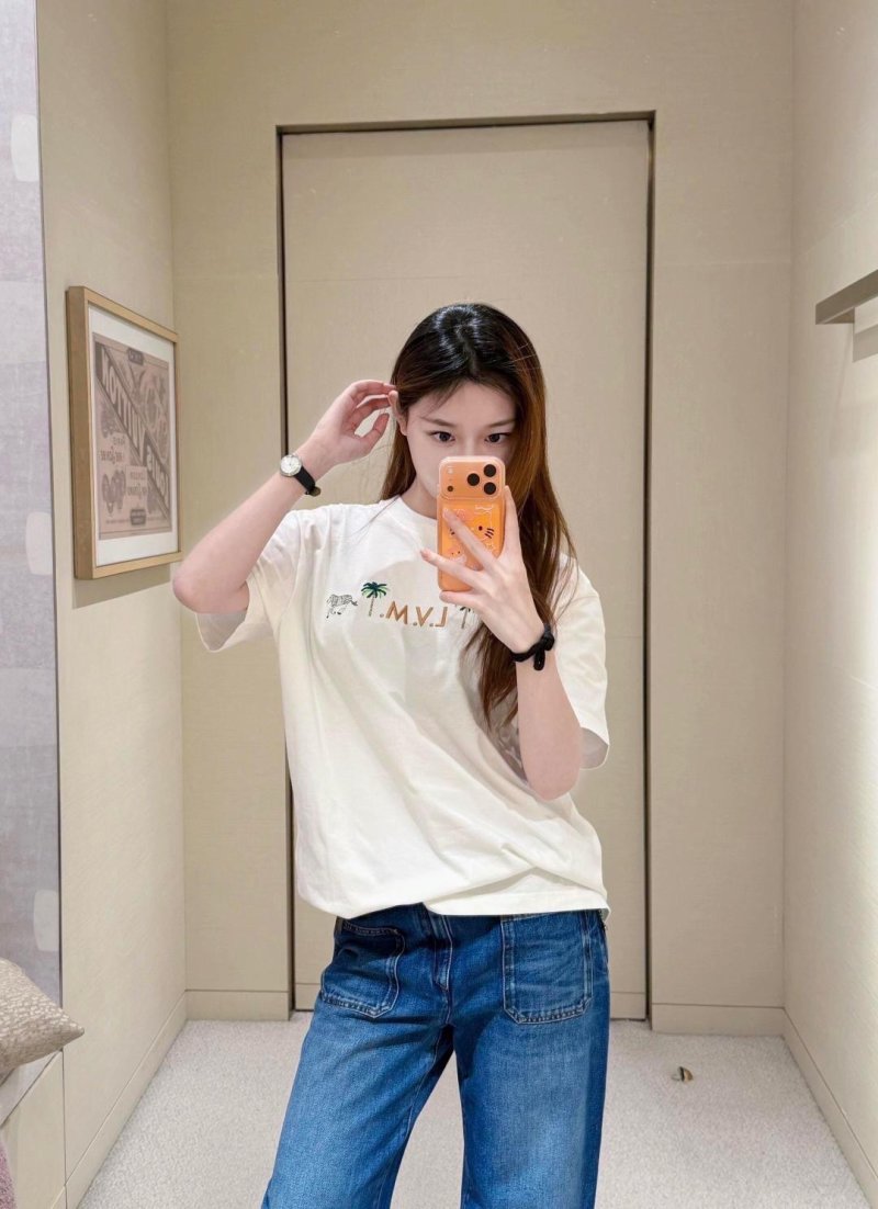 Cream Embroidered Palm Logo Short Sleeve T-Shirt