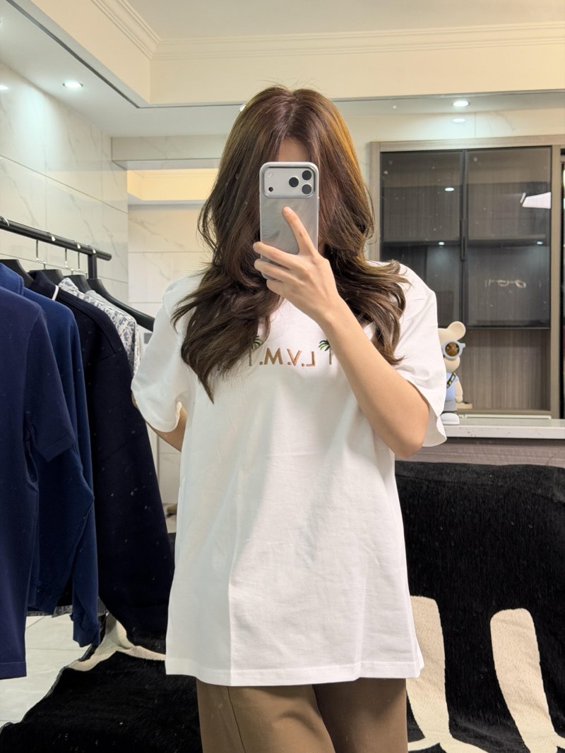 Cream Embroidered Palm Logo Short Sleeve T-Shirt view