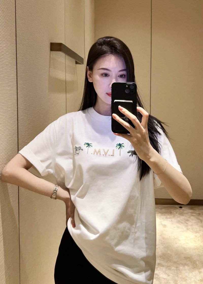 Cream Embroidered Palm Logo Short Sleeve T-Shirt view