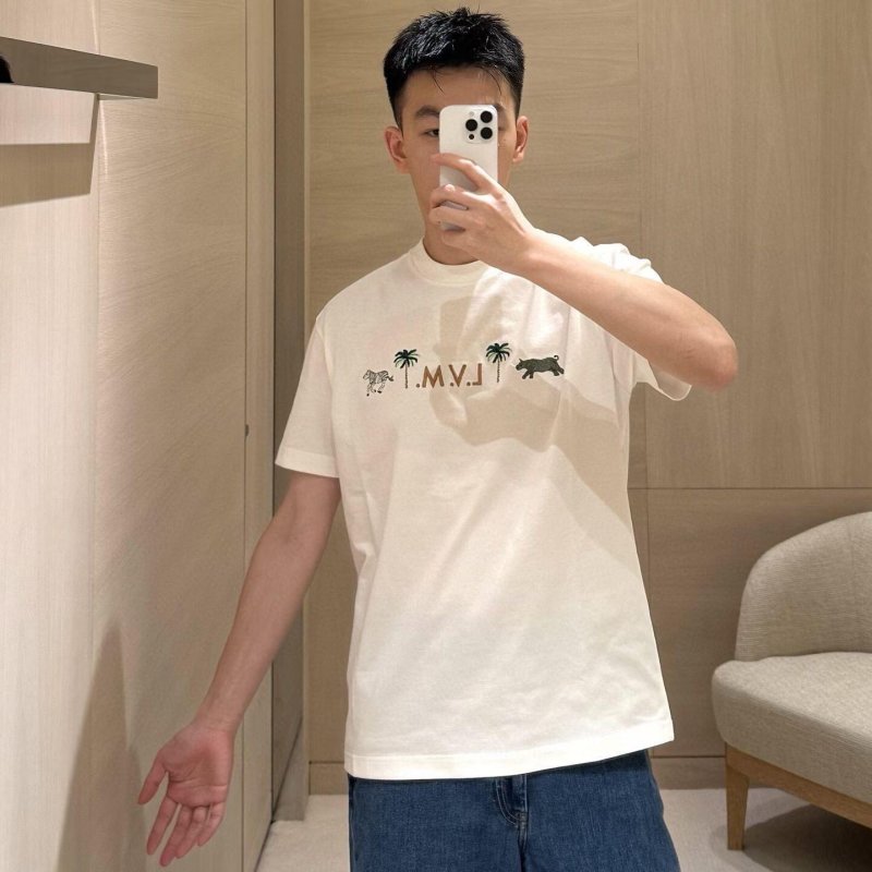Cream Embroidered Palm Logo Short Sleeve T-Shirt view