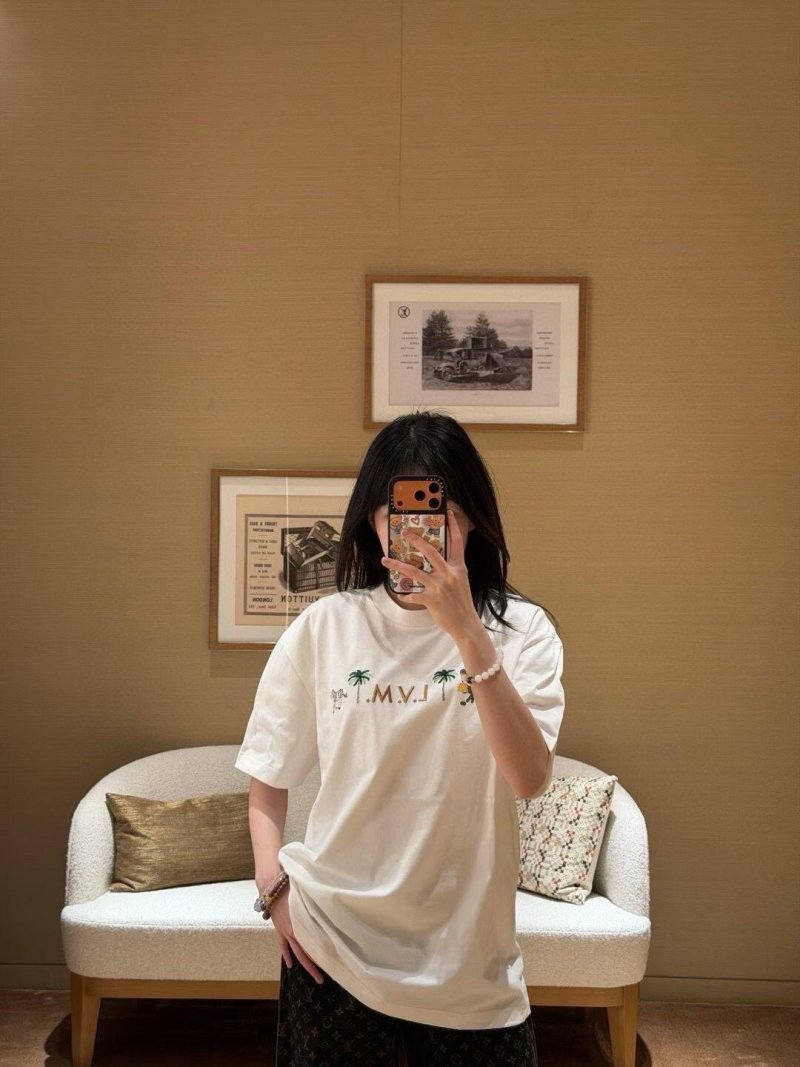 Cream Embroidered Palm Logo Short Sleeve T-Shirt view