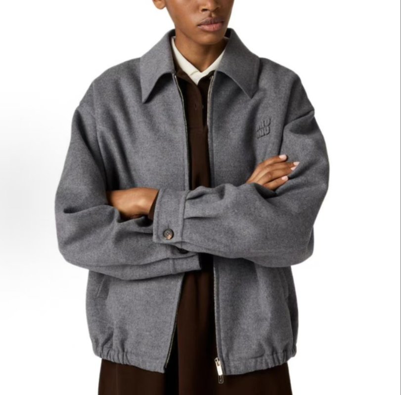 Oversized Grey Wool Blend Coach Jacket view
