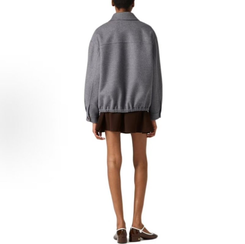 Oversized Grey Wool Blend Coach Jacket view