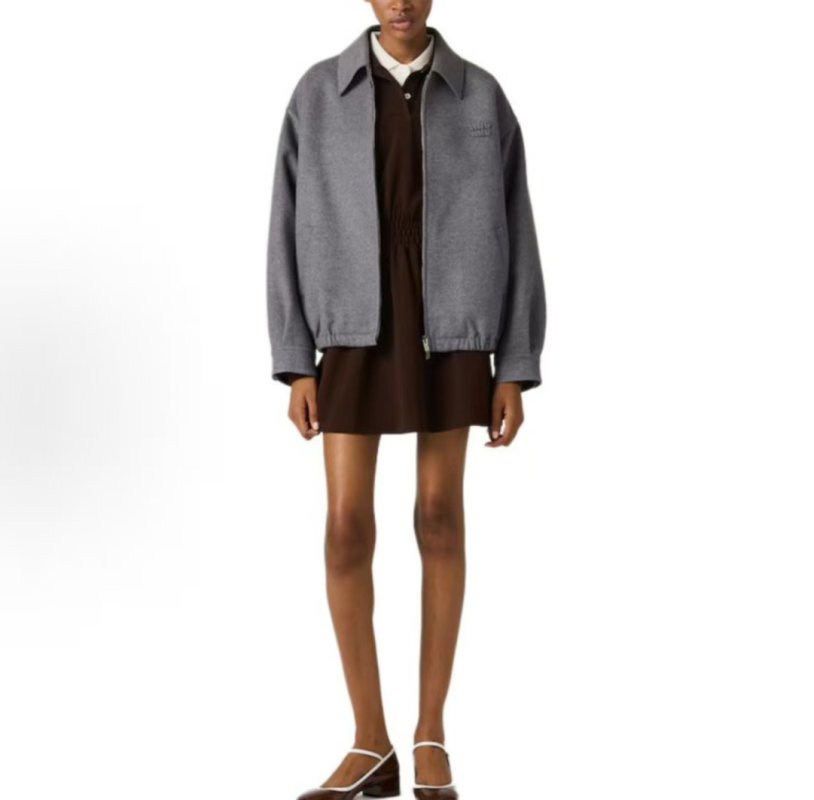 Oversized Grey Wool Blend Coach Jacket view