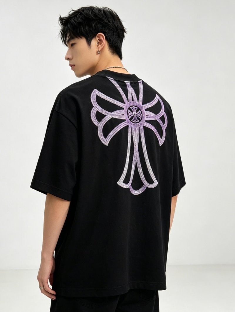 Chrome Hearts Black Cross Embroidered T-Shirt Purple