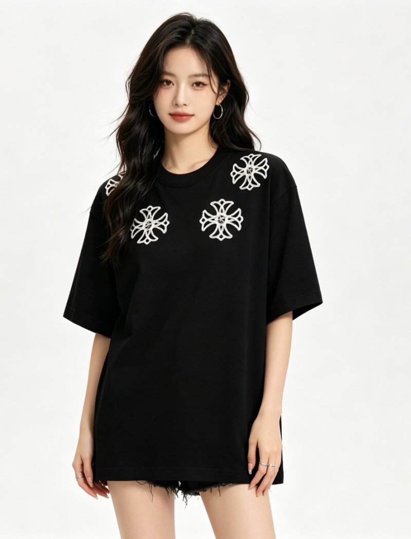 Chrome Hearts Black Cross Embroidered T-Shirt Purple view