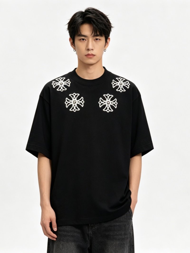 Chrome Hearts Black Cross Embroidered T-Shirt Purple view
