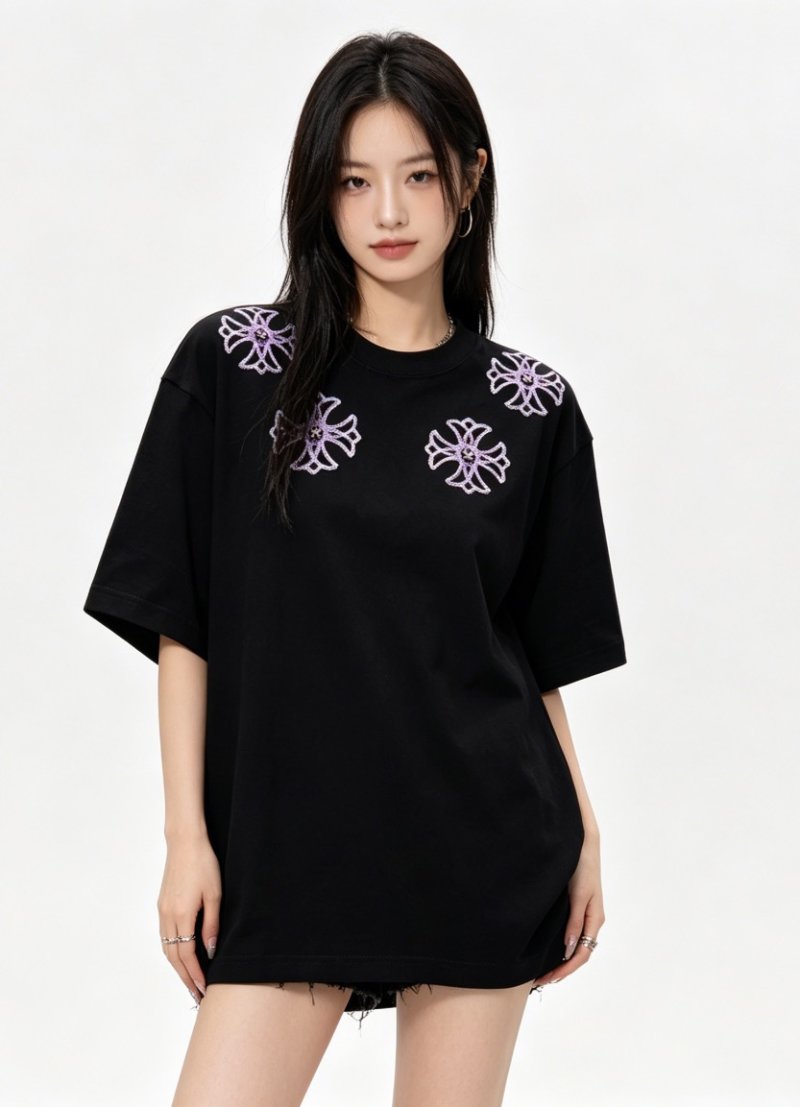 Chrome Hearts Black Cross Embroidered T-Shirt Purple view