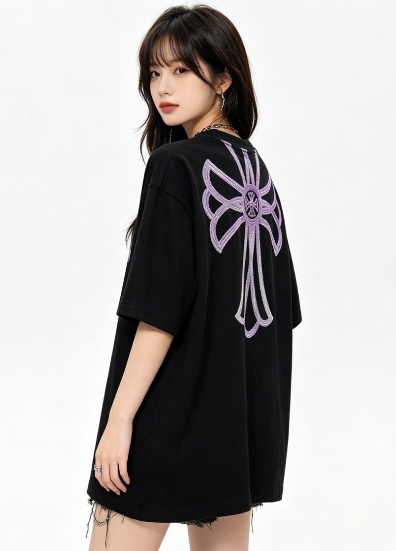 Chrome Hearts Black Cross Embroidered T-Shirt Purple view