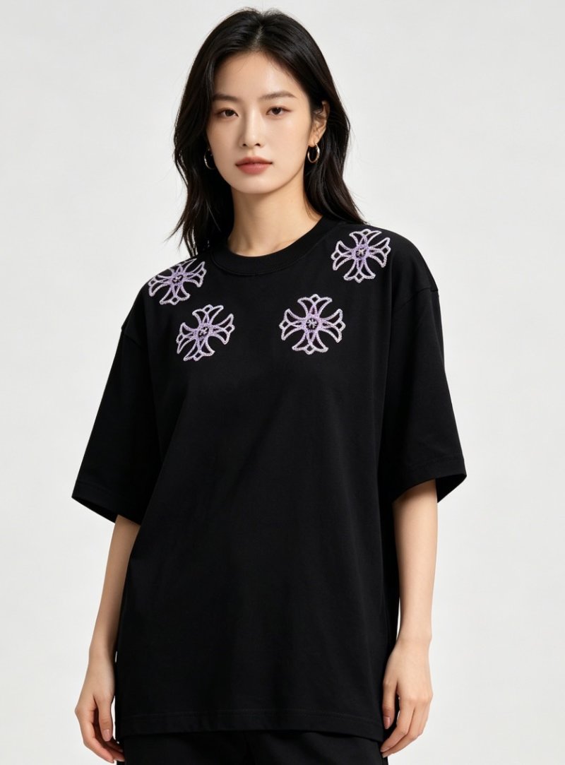 Chrome Hearts Black Cross Embroidered T-Shirt Purple view
