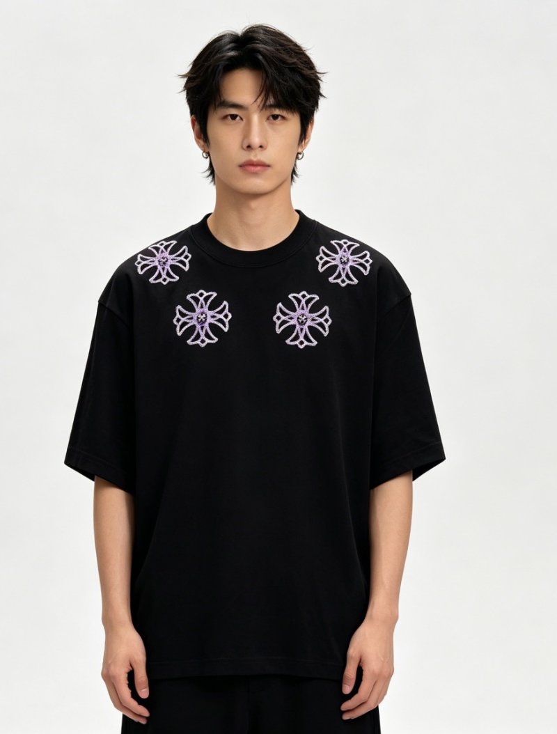 Chrome Hearts Black Cross Embroidered T-Shirt Purple view