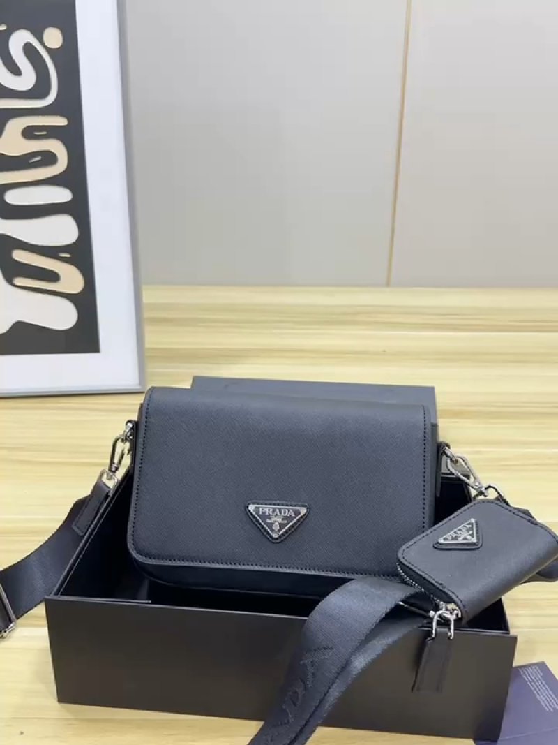Prada Saffiano Leather Shoulder Bag Black