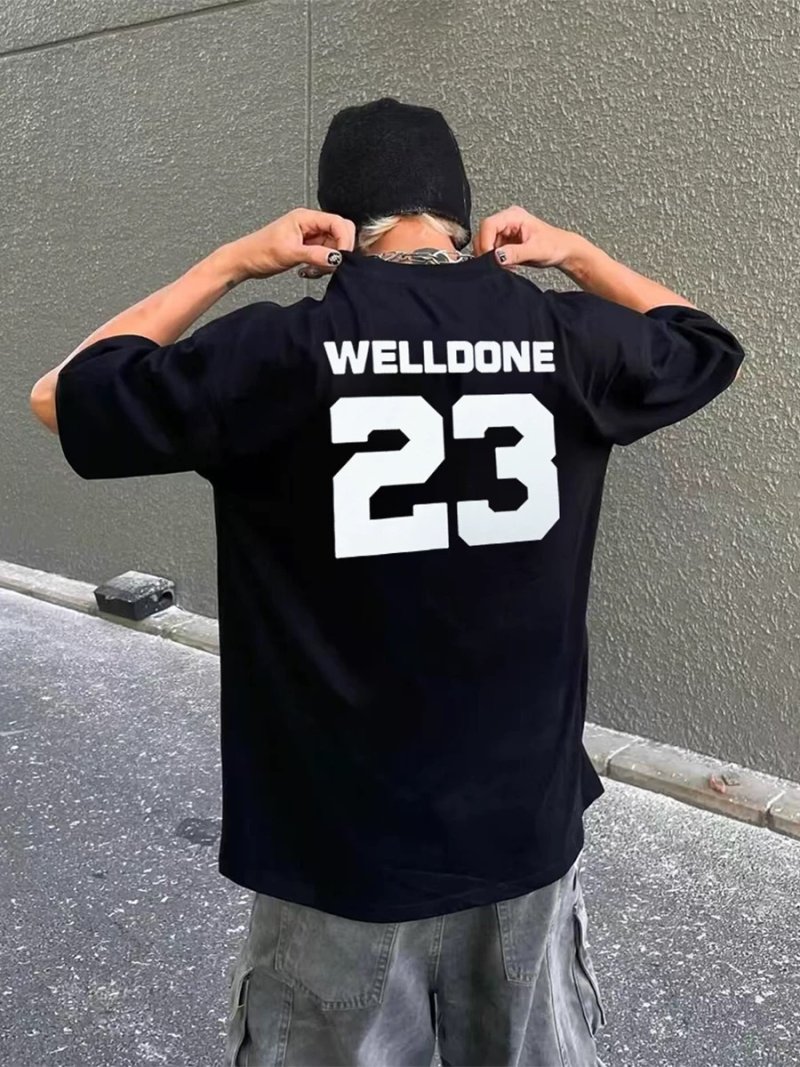 Black WELLDONE 23 Number Print T-Shirt