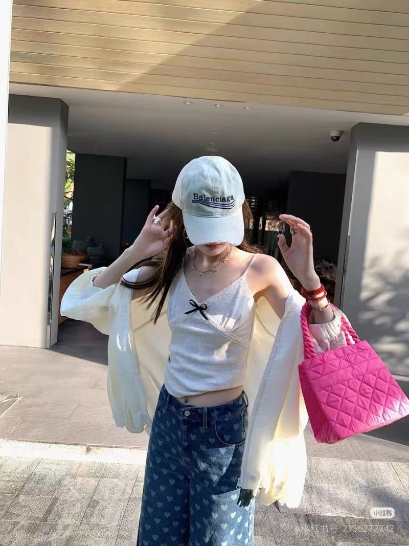 Balenciaga Distressed Wave Embroidery Baseball Cap Light Blue