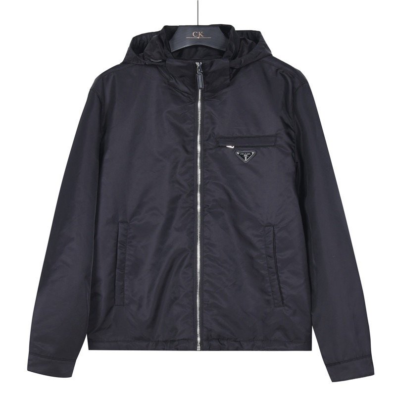 Prada 26SS Chest Zip Pocket Hooded Windbreaker Jacket Black view