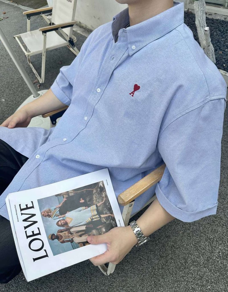 Ami Light Blue Short-Sleeve Button-Up Shirt view