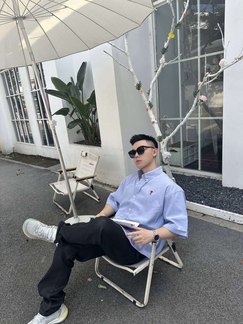 Ami Light Blue Short-Sleeve Button-Up Shirt view