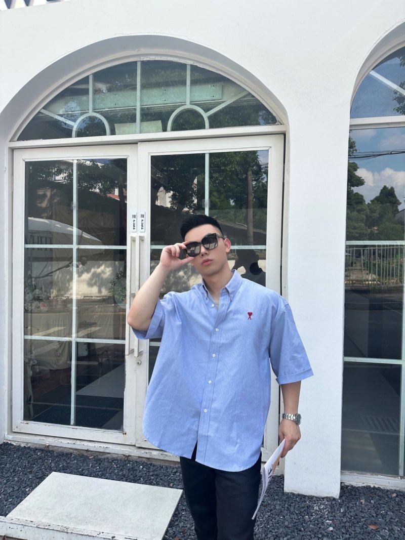 Ami Light Blue Short-Sleeve Button-Up Shirt view