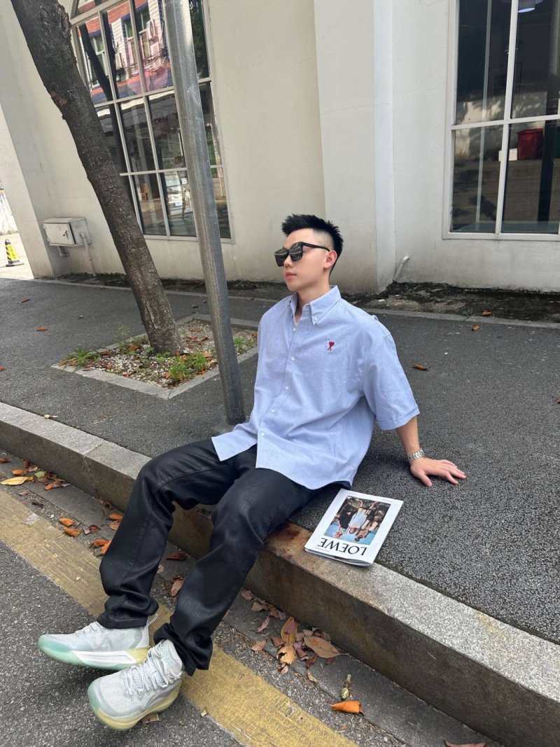Ami Light Blue Short-Sleeve Button-Up Shirt view