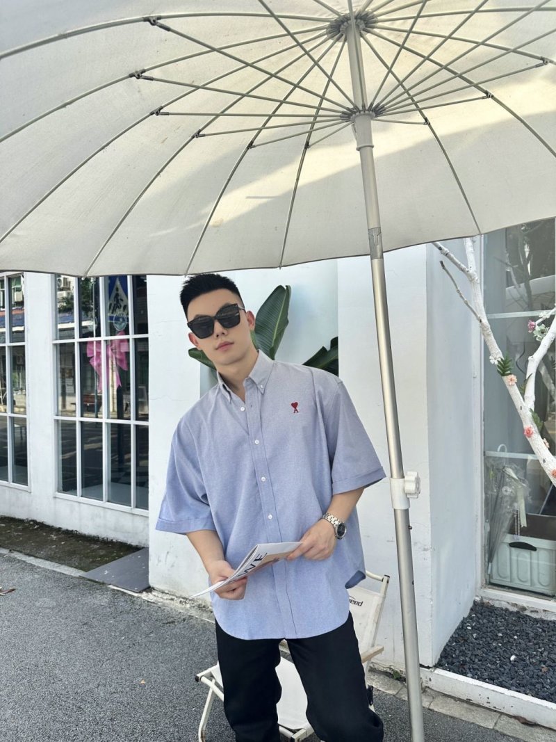 Ami Light Blue Short-Sleeve Button-Up Shirt view