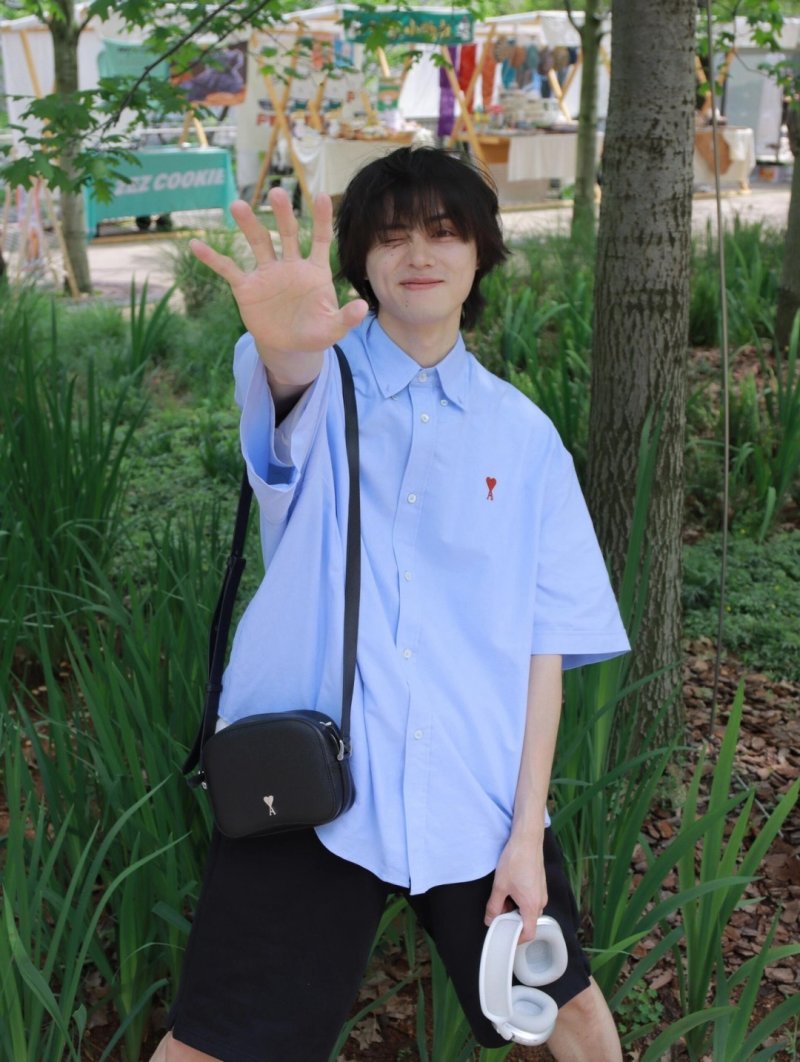 Ami Light Blue Short-Sleeve Button-Up Shirt view