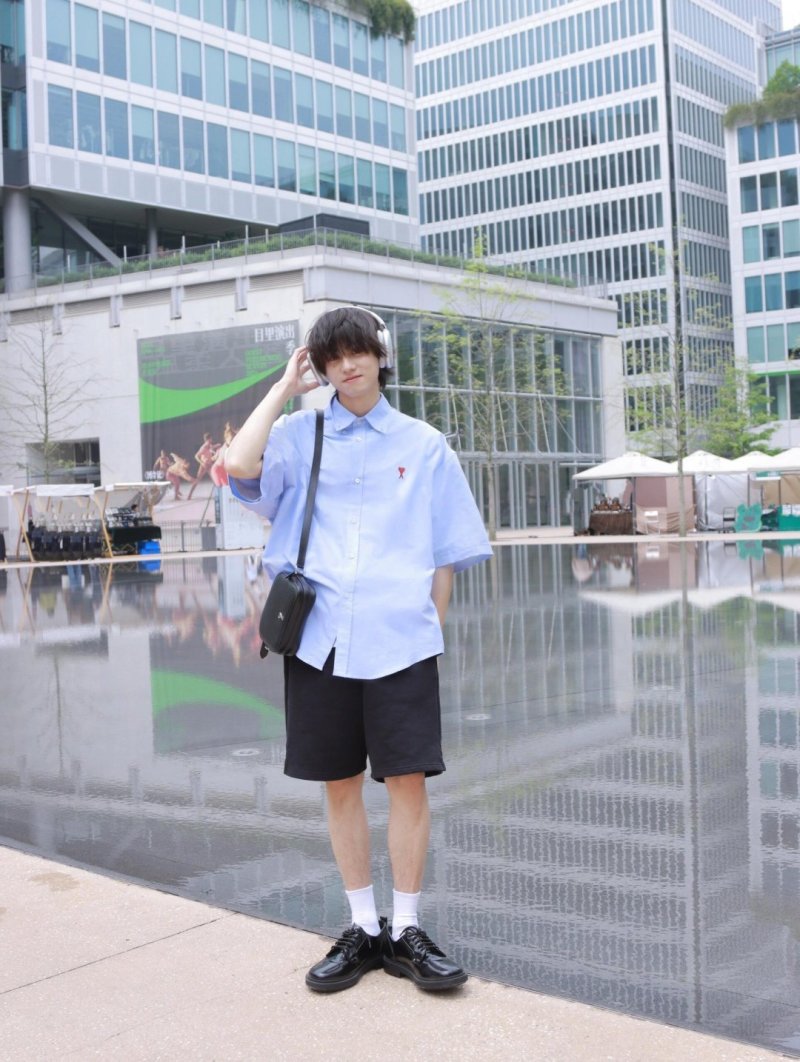 Ami Light Blue Short-Sleeve Button-Up Shirt view