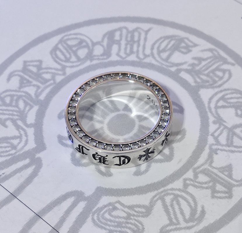 Chrome Hearts Sterling Silver Crystal Band Ring