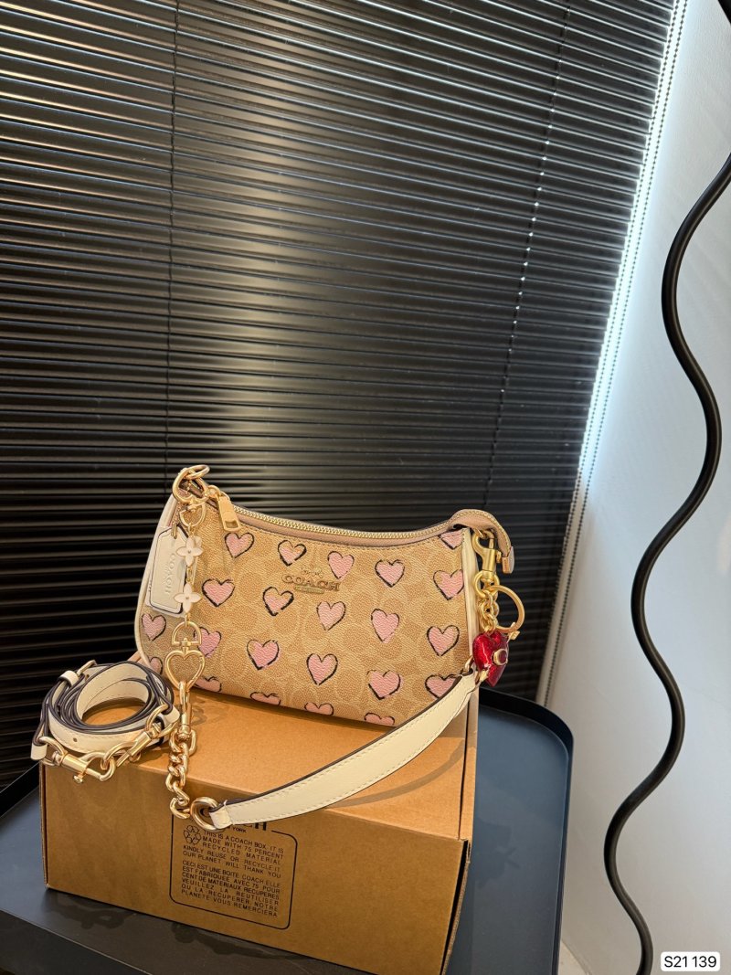 Coach Mini Rowan Pillow Bag Tan with Pink Hearts
