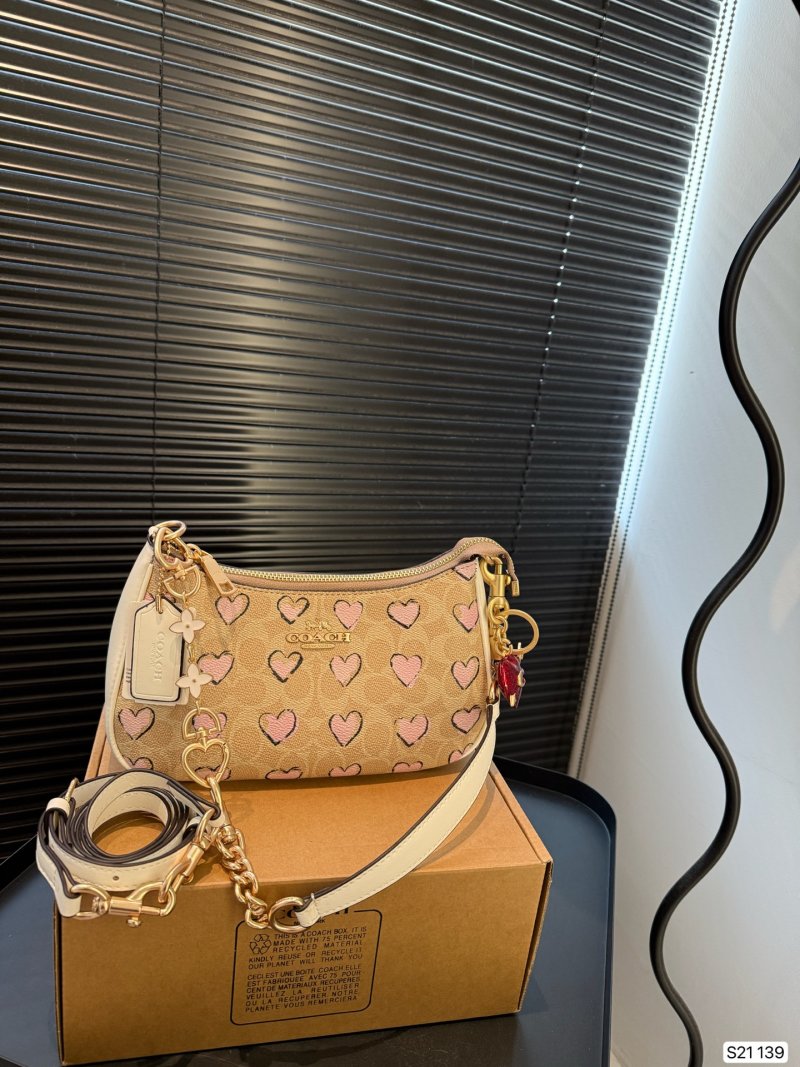 Coach Mini Rowan Pillow Bag Tan with Pink Hearts view