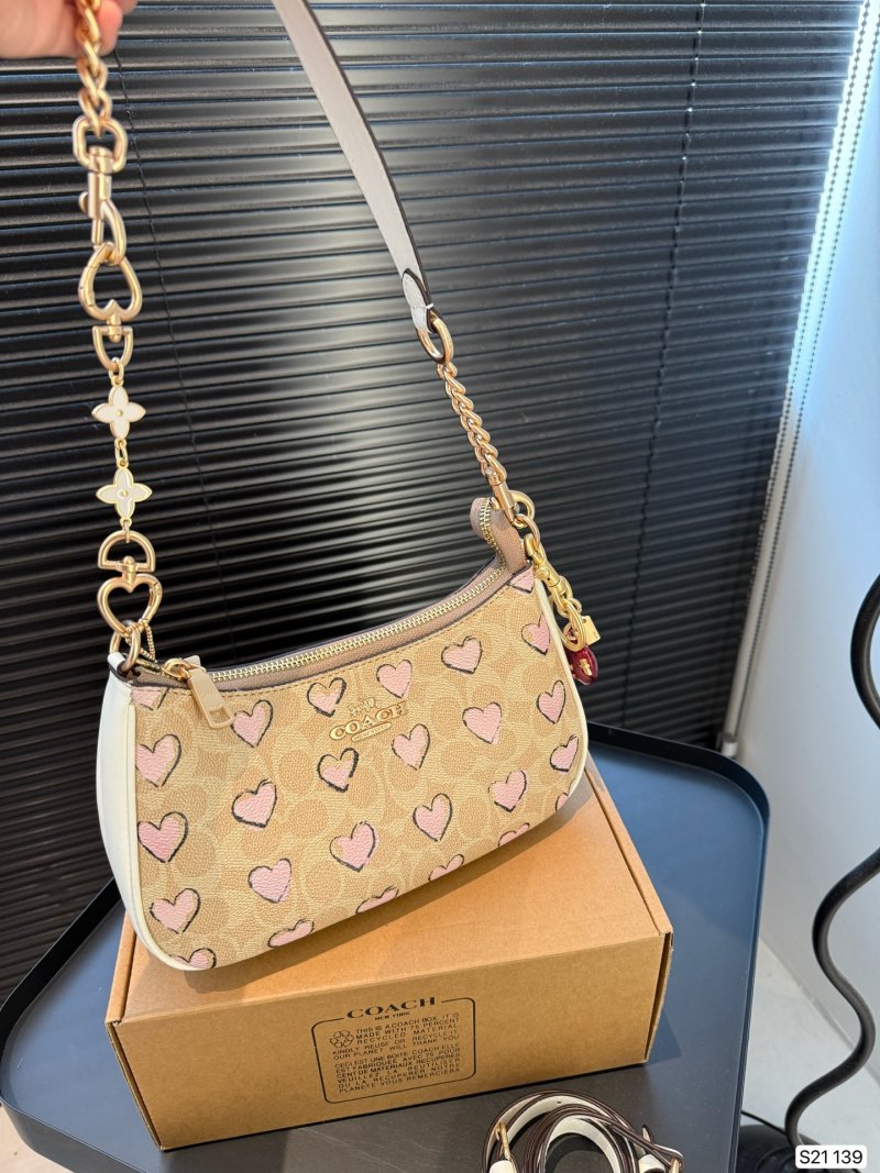 Coach Mini Rowan Pillow Bag Tan with Pink Hearts view