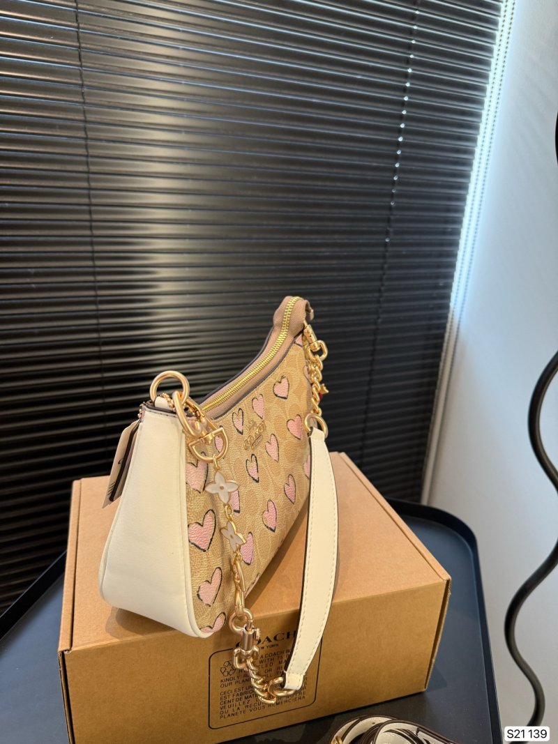 Coach Mini Rowan Pillow Bag Tan with Pink Hearts view