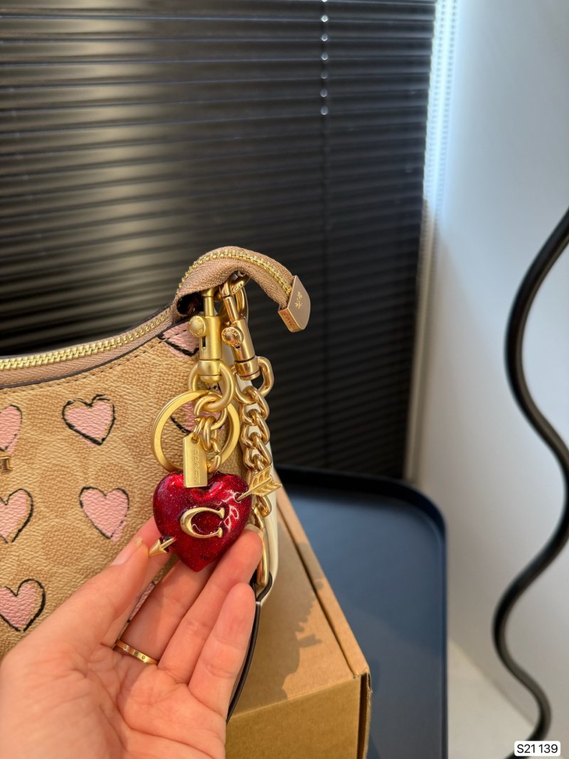 Coach Mini Rowan Pillow Bag Tan with Pink Hearts view
