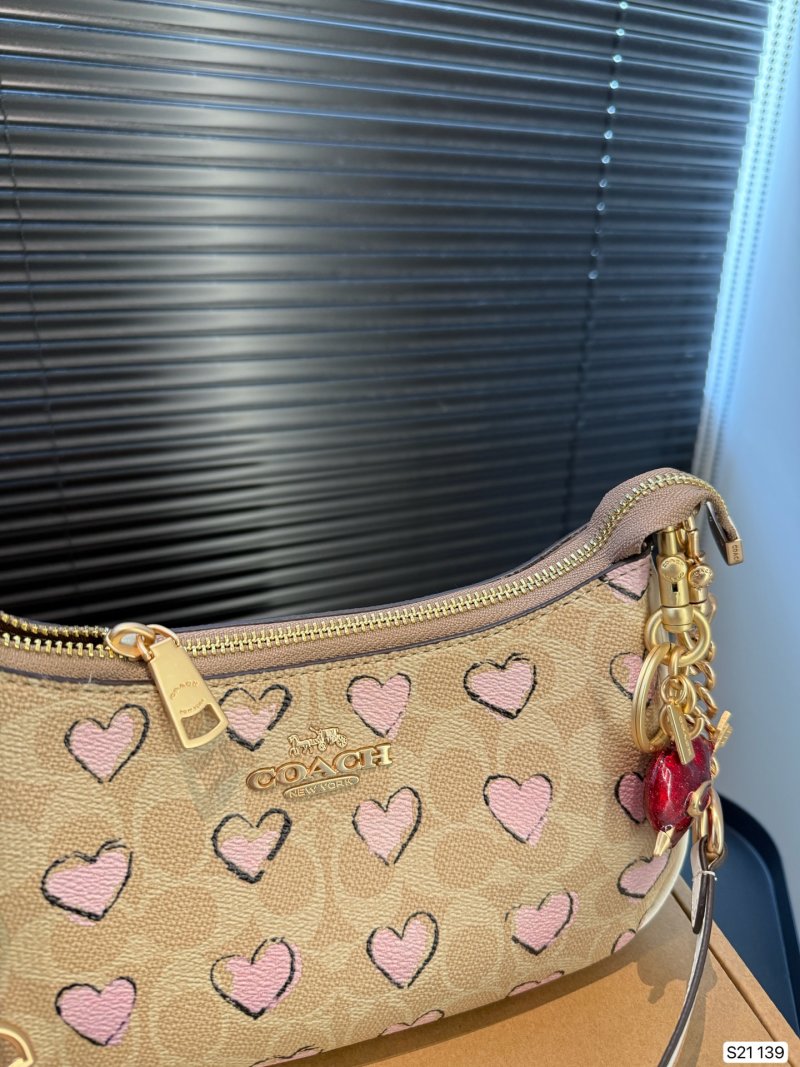 Coach Mini Rowan Pillow Bag Tan with Pink Hearts view