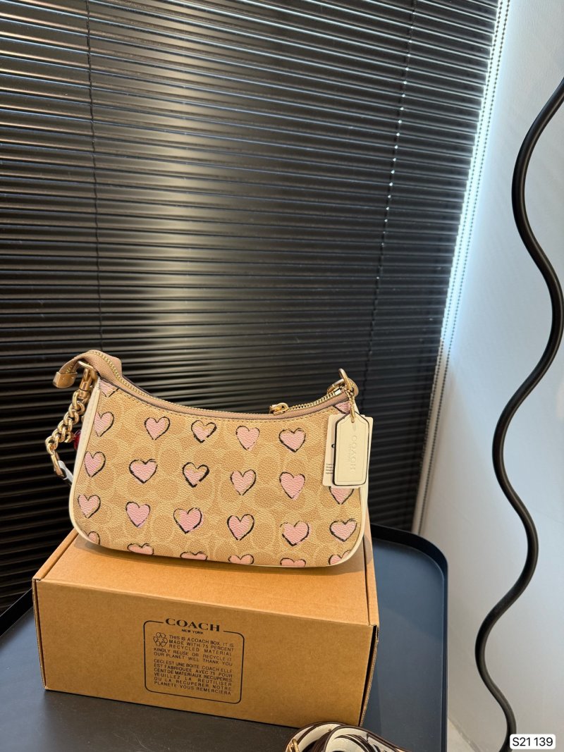 Coach Mini Rowan Pillow Bag Tan with Pink Hearts view