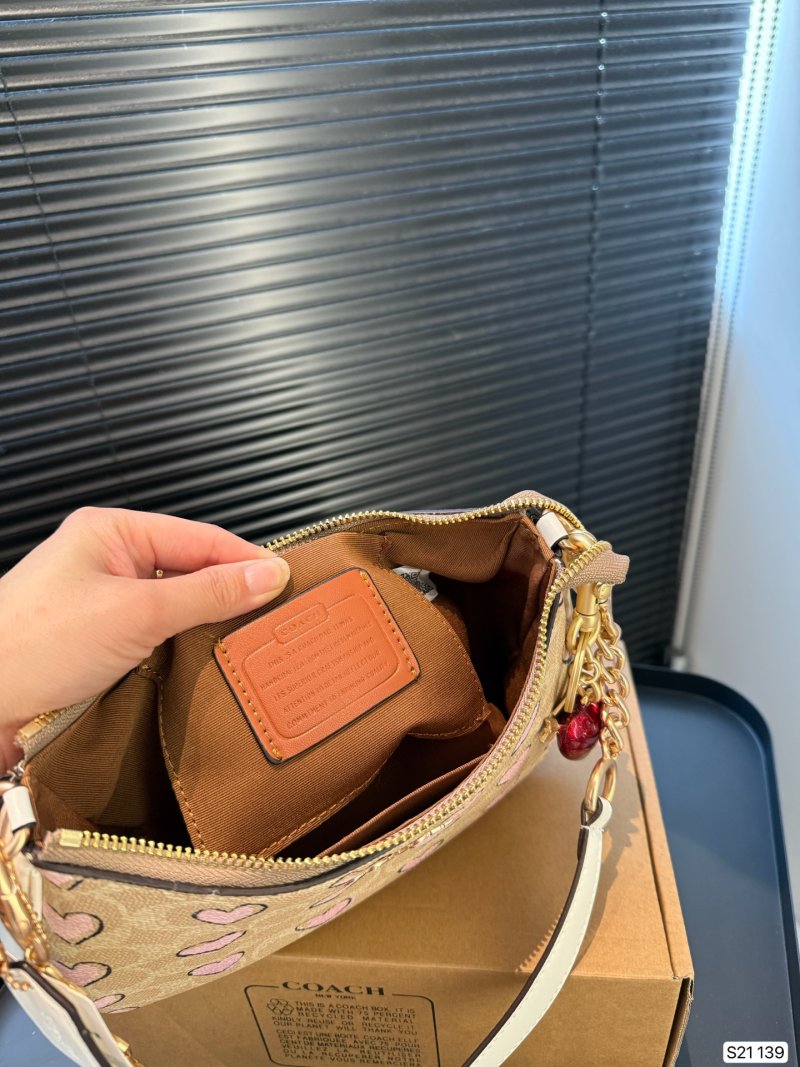 Coach Mini Rowan Pillow Bag Tan with Pink Hearts view