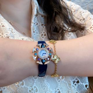 Bulgari Divas' Dream Rose Gold Crystal Purple Leather Watch view 5