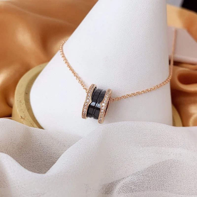 Bulgari Black Ceramic Diamond Rose Gold Pendant Necklace view