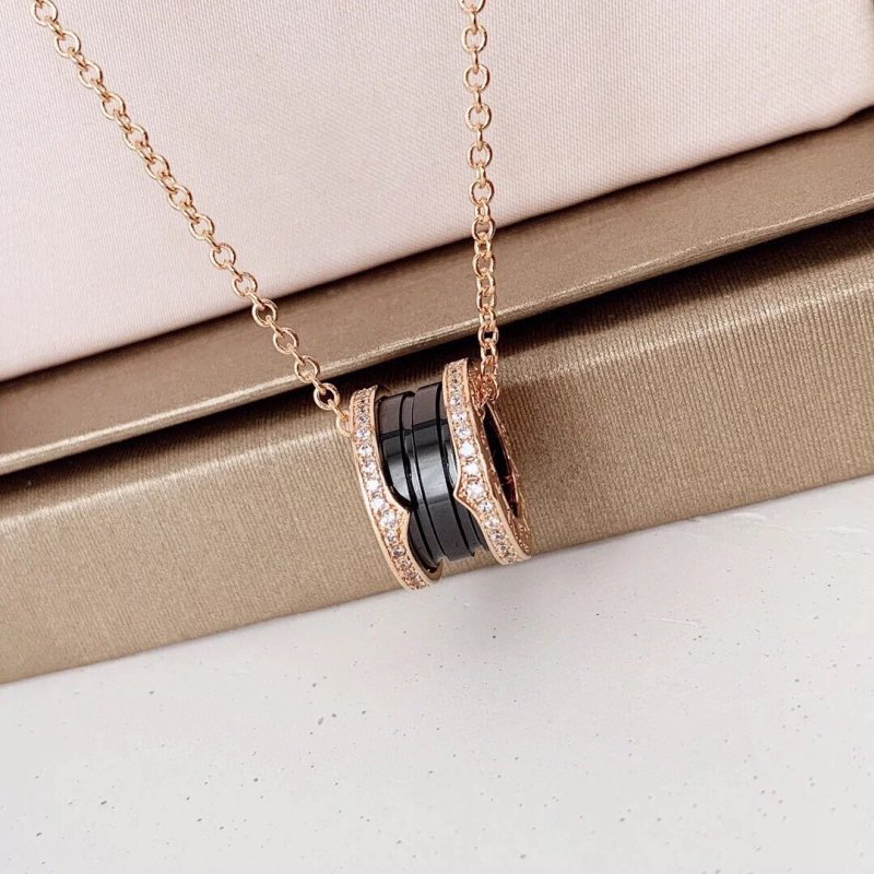Bulgari Black Ceramic Diamond Rose Gold Pendant Necklace view