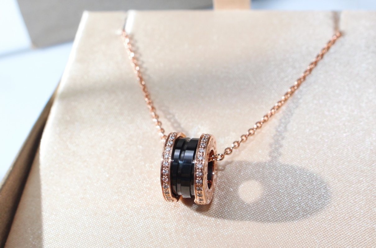 Bulgari Black Ceramic Diamond Rose Gold Pendant Necklace view