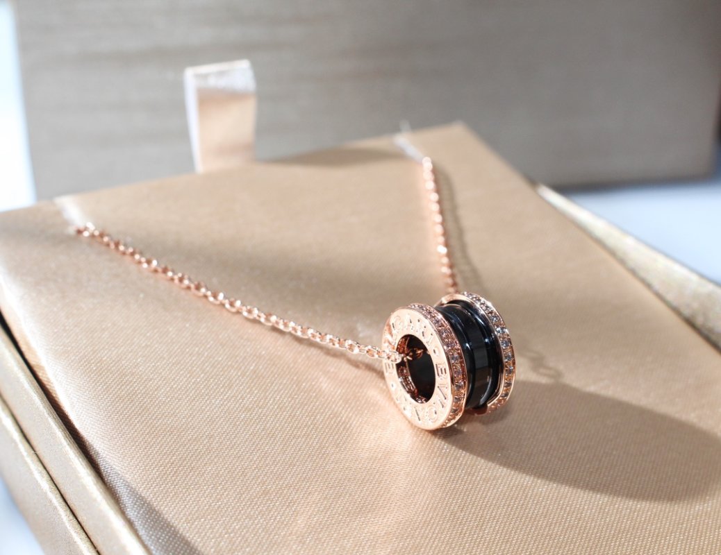 Bulgari Black Ceramic Diamond Rose Gold Pendant Necklace view