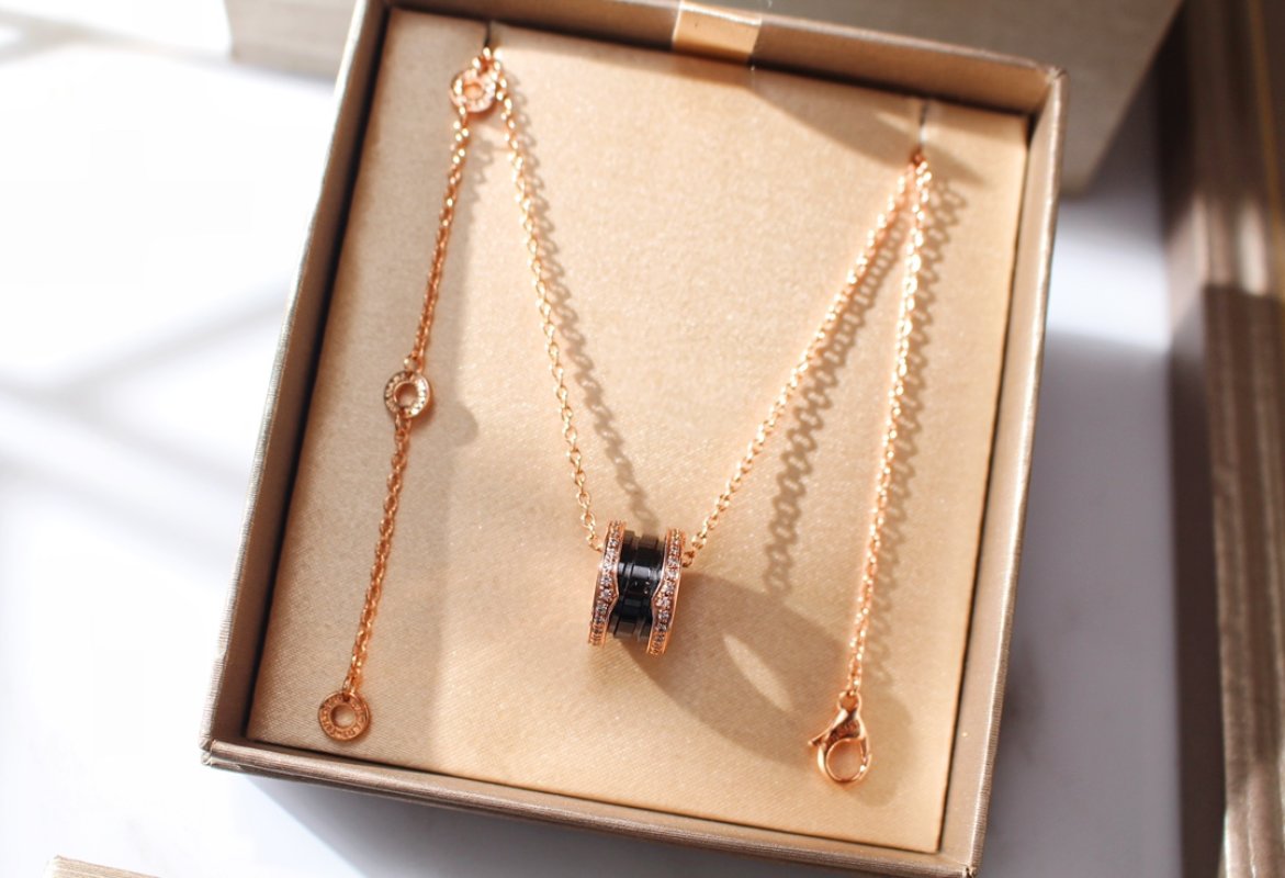 Bulgari Black Ceramic Diamond Rose Gold Pendant Necklace view
