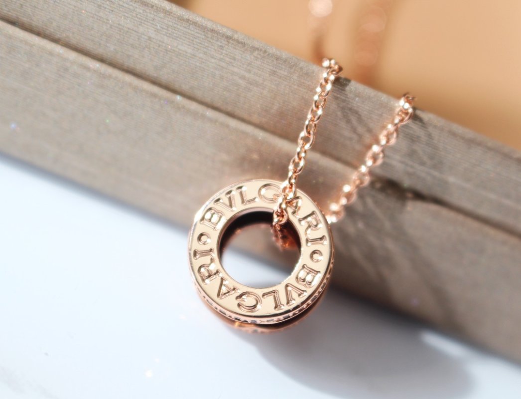 Bulgari Black Ceramic Diamond Rose Gold Pendant Necklace view