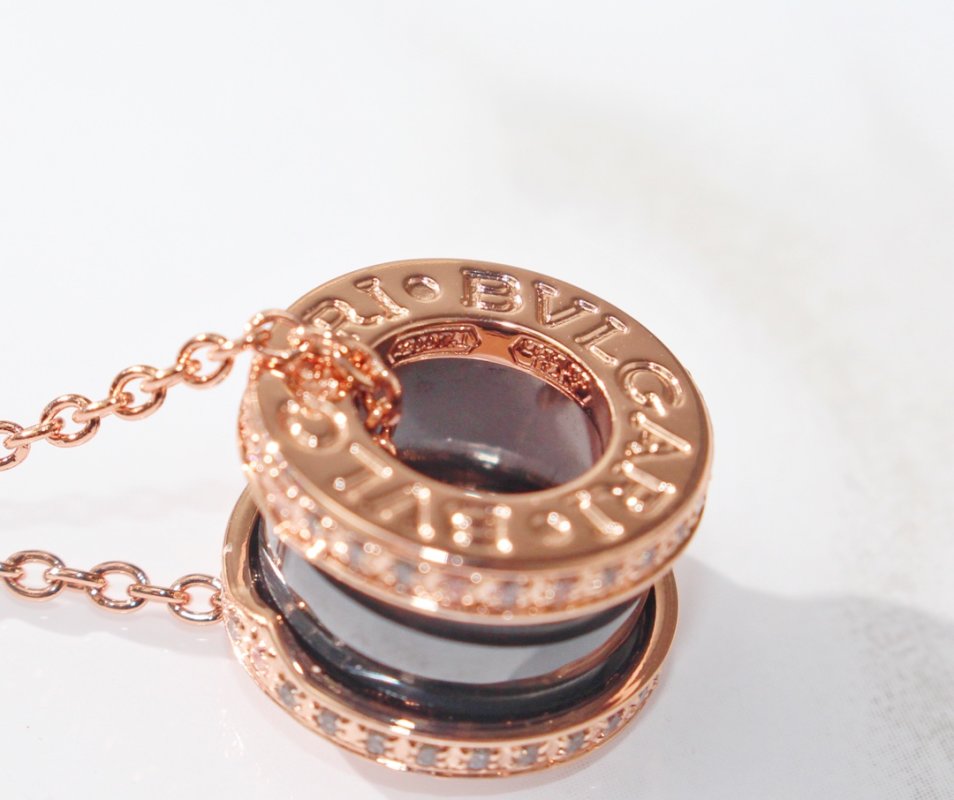 Bulgari Black Ceramic Diamond Rose Gold Pendant Necklace view