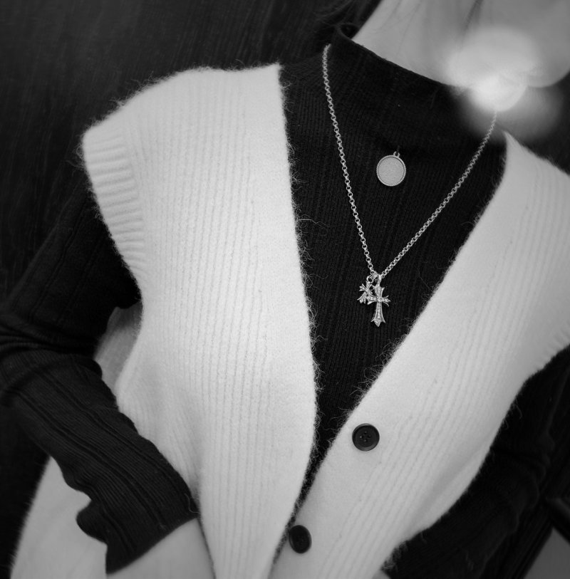 Chrome Hearts Cross Diamond Pendant Silver Chain Necklace view