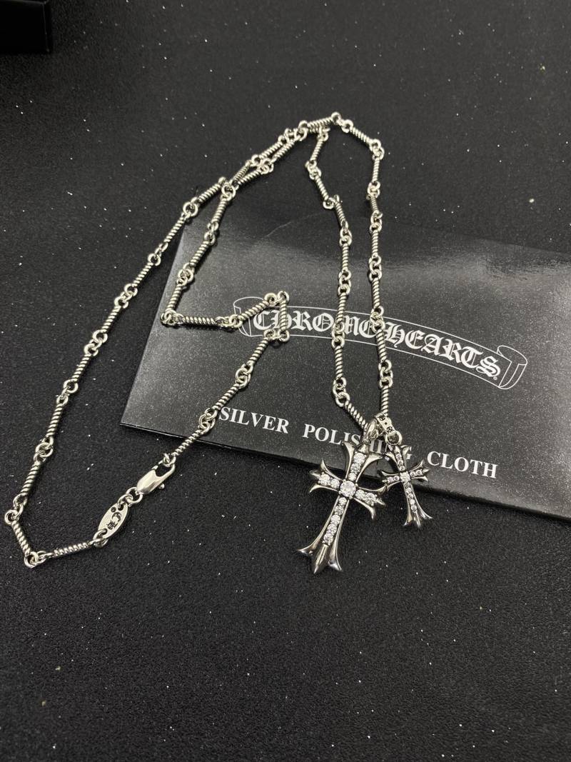 Chrome Hearts Cross Diamond Pendant Silver Chain Necklace view