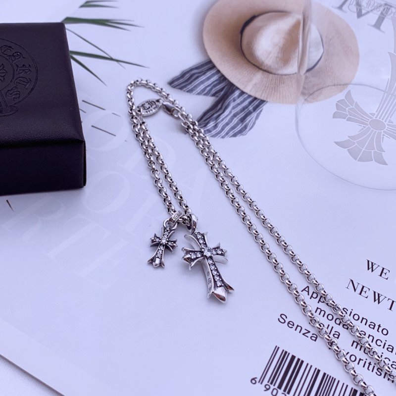 Chrome Hearts Cross Diamond Pendant Silver Chain Necklace view