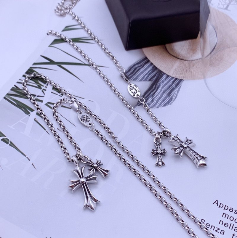 Chrome Hearts Cross Diamond Pendant Silver Chain Necklace view