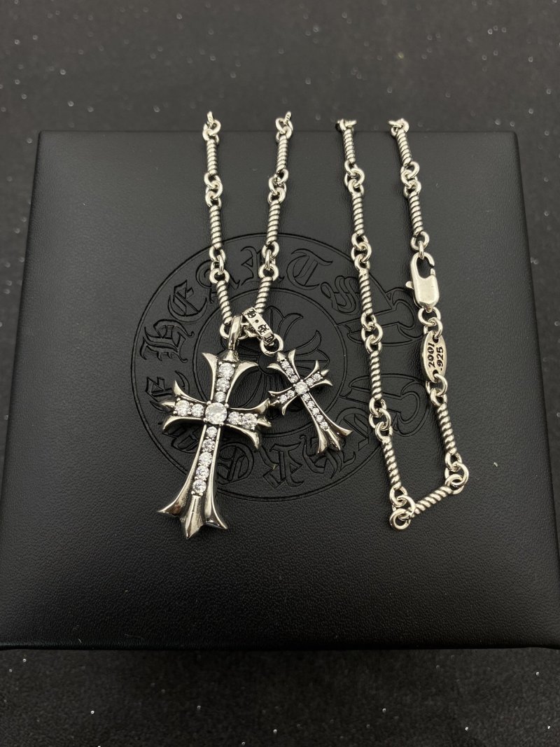 Chrome Hearts Cross Diamond Pendant Silver Chain Necklace view