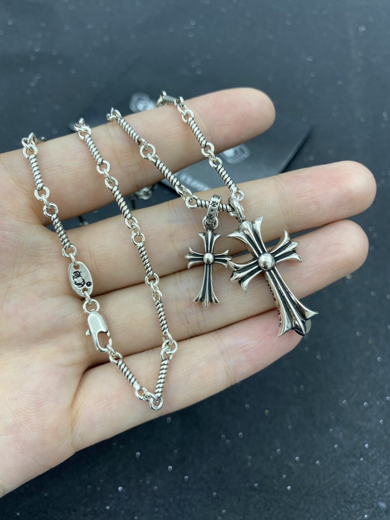 Chrome Hearts Cross Diamond Pendant Silver Chain Necklace view