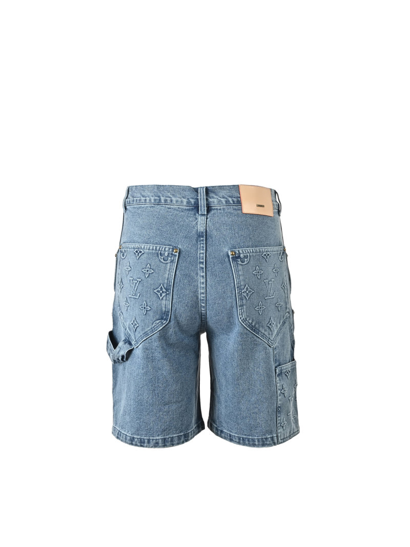 Blue Denim Shorts with Monogram Print view